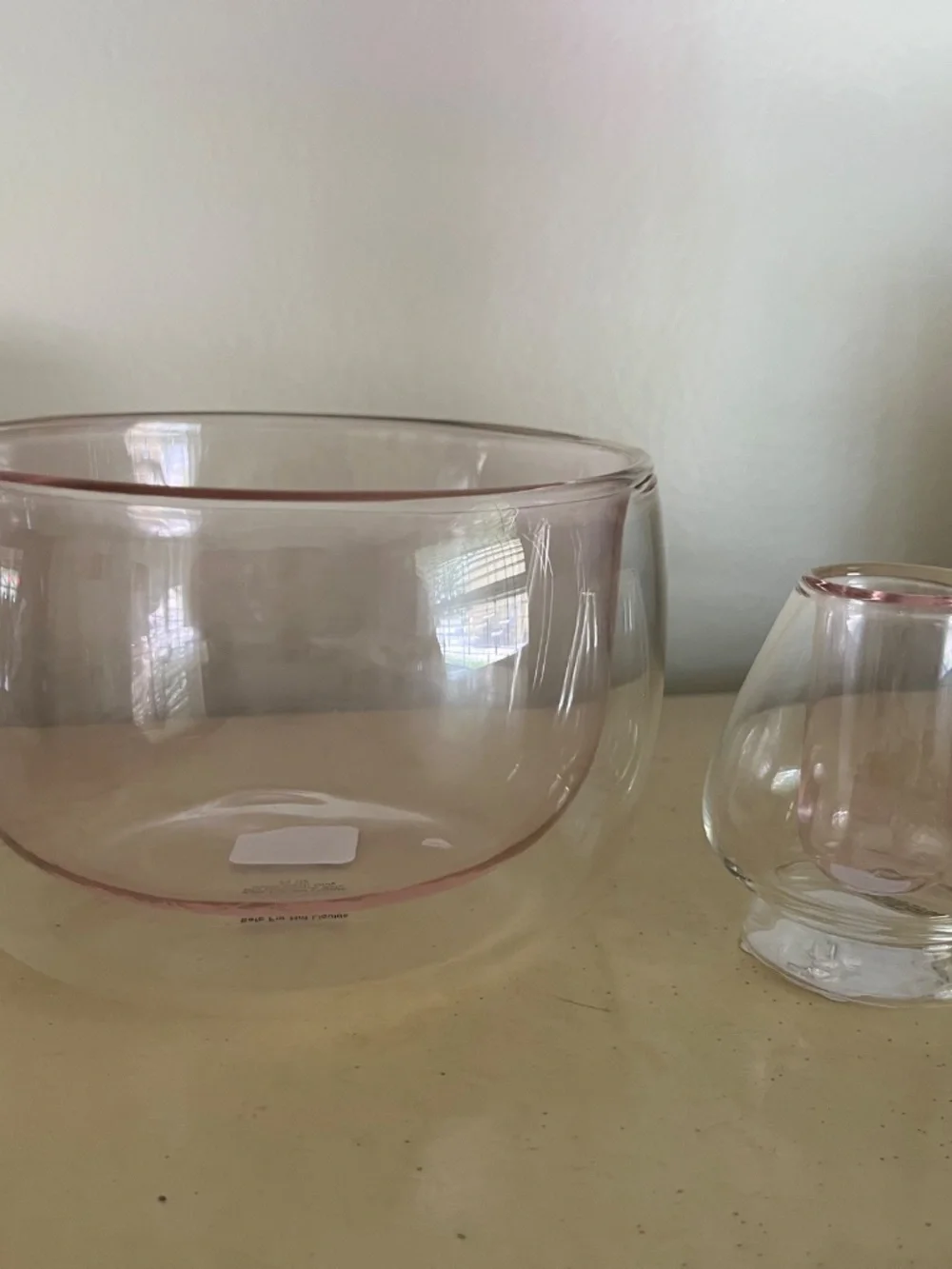 World Market Pink Glass Matcha Bowl & Whisk Set